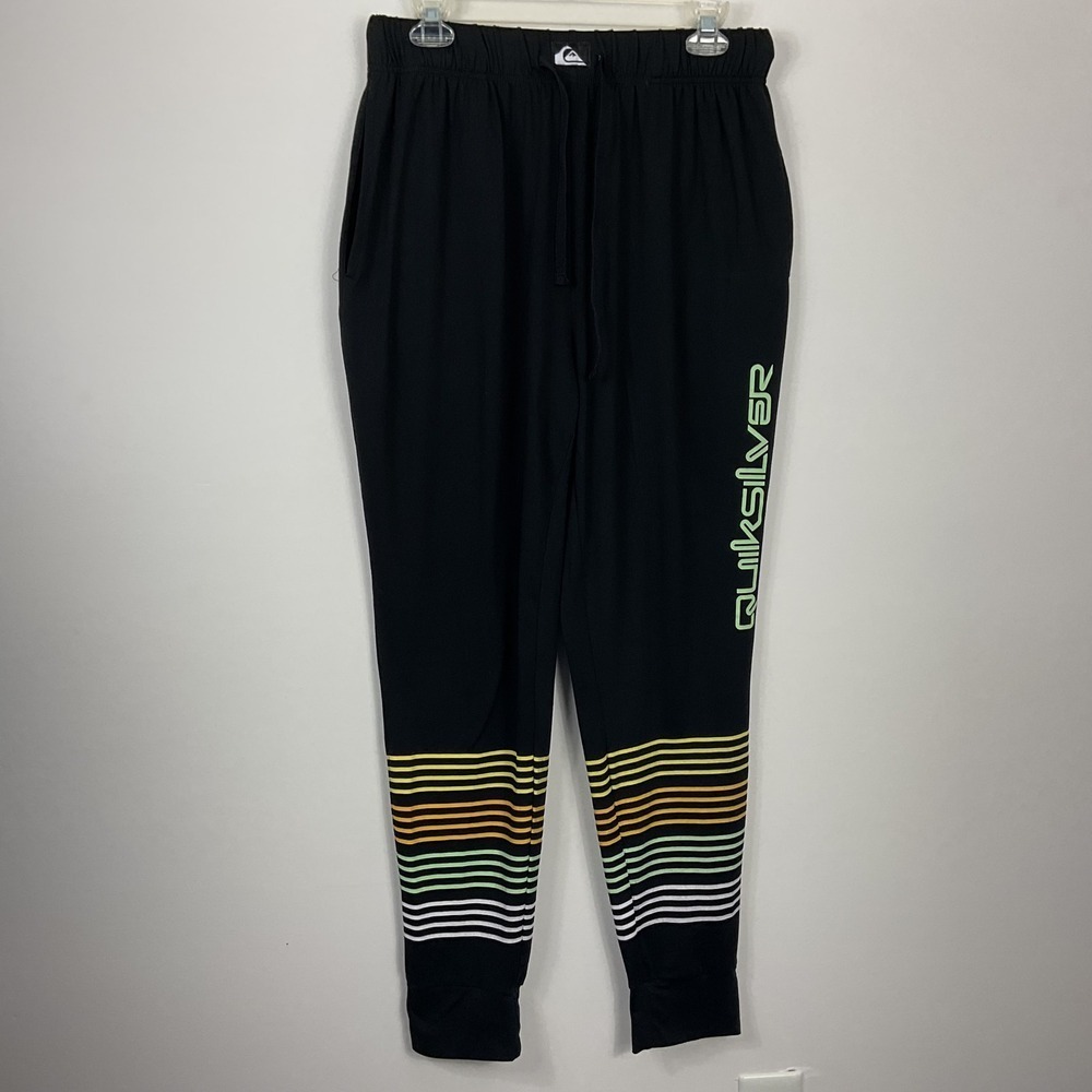 Quiksilver Womens Lounge Pants Black Striped Cuffs Drawstring Waist M